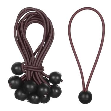 Imagem de PATIKIL Cordão elástico de 15 cm, 35 peças de cordas elásticas com esferas, lona de dossel, cordão elástico para acampamento ao ar livre, postes de barraca de abrigo de carga, cáqui