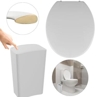 Imagem de Assento Vaso Sanitário Oval Almofadado Branco + Lixeira Branca 8L Com Tampa Click
