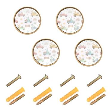 Imagem de Burbuja Puxadores de armário de cozinha Bunny Car, pacote com 4, puxadores redondos de 3,5 cm, puxadores de cômoda com parafusos para cozinha, quarto, armários, armário