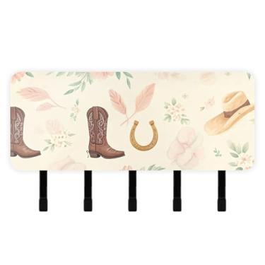 Imagem de Burbuja Porta-chaves de flores em ferradura com 5 ganchos para chaves, porta-chaves autoadesivo montado na parede, organizador de armazenamento de correio para entrada, decoração de casa