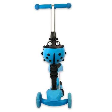 Imagem de Patinete Infantil 3 Rodas 2 em 1 com Luz, Azul, Banco Móvel, Freio Traseiro, Suporta até 70kg, 3 Anos+