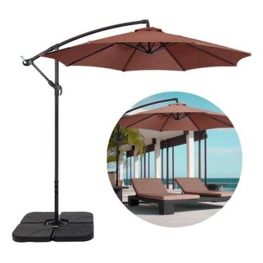 Imagem de Ombrelone Guarda Sol Praia Jardim Lateral 3m Marrom Com Base - Revomax