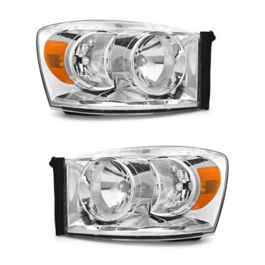 Imagem de ADCARLIGHTS Serve para Dodge Ram 2500 3500 2006-2009 Conjunto de farol para Dodge Ram 1500 06 07 08, lente transparente cromada, refletor âmbar de substituição, par esquerdo e direito