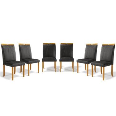 Imagem de Kit Com 6 Cadeiras Maiara Madeira Maciça Estofadas Para Mesa De Jantar