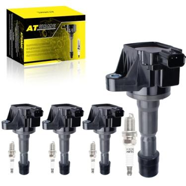 Imagem de ATURMC Conjunto de 4 bobinas de ignição UF626 e velas de ignição de irídio compatíveis com Honda City 2010-2016 CR-Z 2011-2016 Fit 2009-2014 1.5L L4 OEM substitui # 30520RB0S01 30520RB0003 300003