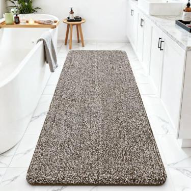 Imagem de ISEAU Tapetes de banheiro 61 x 152 cm, tapete de banho grande de microfibra super absorvente, tapete de chuveiro longo antiderrapante com suporte de TPR, tapete de banho lavável na máquina de pelúcia