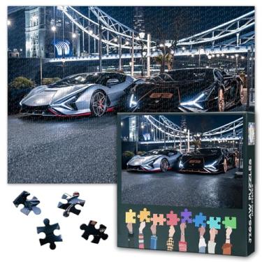 Imagem de Quebra-cabeças para adultos 1000 peças - Quebra-cabeça preto e branco arte de carro esportivo preto e branco, 60 x 40 cm, super carro, duro, impossível, desafiador, jogo familiar para homens e