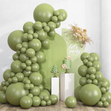 Imagem de RUBFAC 135 balões verde-sálvia, látex verde-oliva empoeirado balões diferentes tamanhos 46 30 25 cm para guirlanda arco festa de aniversário formatura chá de bebê casamento safári selva decoração boho