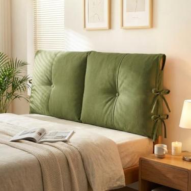 Imagem de Tegeme Capa de cabeceira com tiras de amarrar, capa completa, almofada de cabeceira para cama king queen size, cama de madeira com moldura de metal (verde escuro, 120 x 60 x 10 cm)