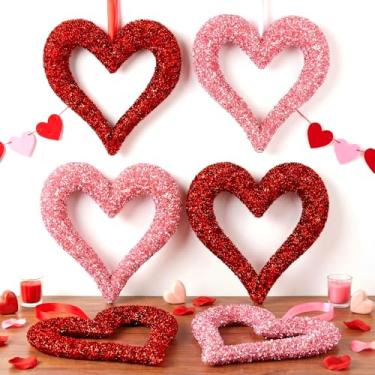 Imagem de 6 peças de enfeites de coração grandes para dia dos namorados 24,5 cm enfeite de coração com glitter 3D para pendurar na árvore da porta da frente janela de parede do dia dos namorados decoração de