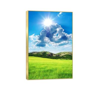 Imagem de BMZFYBS Impressão em tela de paisagem de arte de parede com moldura dourada - Nuvens de montanha de pastagem - quadros de pintura de decoração para quarto 80 x 120 cm 31 x 47 pol