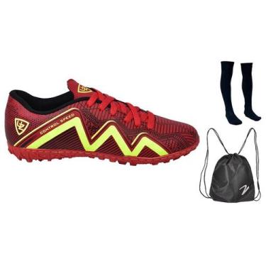Imagem de Chuteira Society 1000 Campo Sintético Costurado Novo + Meião + Mochila