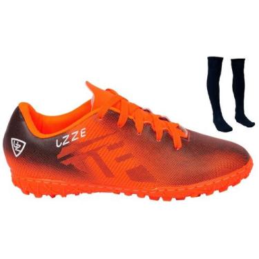 Imagem de Chuteira Society Nova Na Caixa Adulto UZ + Meião - UZZE, Laranja, 41