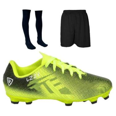 Imagem de Chuteira Campo Costurada + Short + Meião - Uzze Calçados, Amarelo, 41