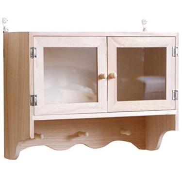 Imagem de Prateleiras flutuantes prateleira retrô com porta, prateleiras flutuantes criativas, decoração de parede de estilo nórdico, gancho de chave multifuncional, rolamento de carga 7 kg (cor: natural