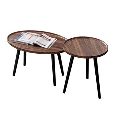 Imagem de Mesa de centro de assento, conjunto de 2 peças, oval e redonda, mesa de centro moderna, decoração de sala de estar, mesa de quarto