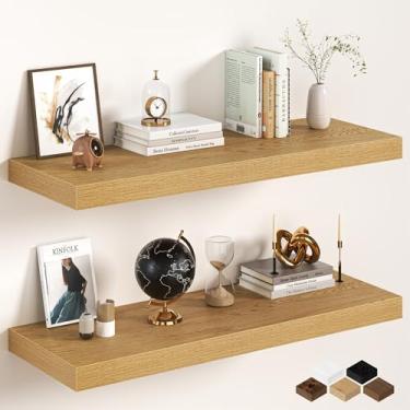 Imagem de Prateleiras flutuantes de carvalho de 101 cm para parede, prateleiras de 30 cm de profundidade para quarto, cozinha, banheiro, prateleira flutuante de madeira rústica com suportes invisíveis para
