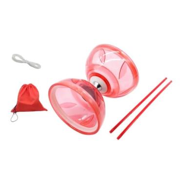 Imagem de MERIGLARE Conjunto de Diabolo Chinês com Rolamento Triplo Resistente Clássico Divertido Presentes Acessórios Ioiô Chinês para Crianças Adultos Iniciantes Jardim, Vermelho