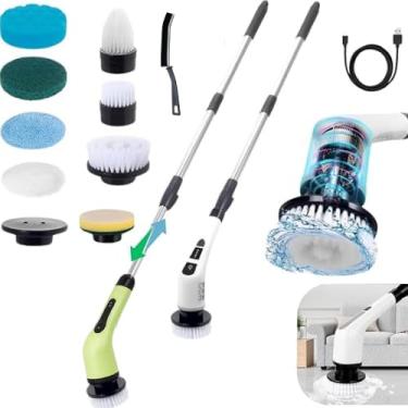 Imagem de Esfregão de Limpeza Elétrico - Escova C/Cabo Extensível, 2 Velocidades, Sem Fio, Portátil, Ideal para Banheiro, Cozinha e Mais - Praticidade na Faxina! Marca Layed® (9 em 1 (Verde))