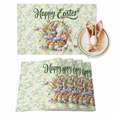 Imagem de Jogo americano de Páscoa, coelhinho, flores de ovos de Páscoa, tapetes para sala de jantar, mesa de jantar, planta borboleta, verde, lavável, tapetes de mesa, cozinha, decorações de jantar