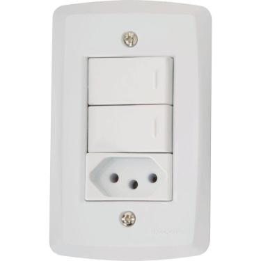 Imagem de Conjunto 4x2 Com 2 Interruptores Simples 10 A 250 V E 1 Tomada 2p+t 10 A 250 V Tramontina Lux2 Branco