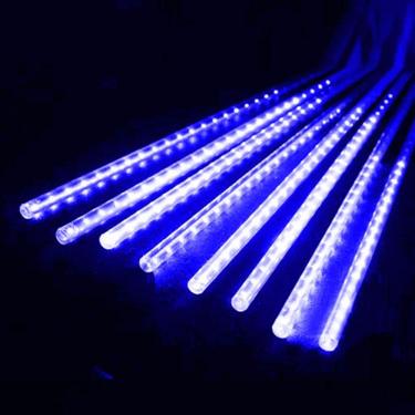 Imagem de 8 Tubos De Luz Led De 50cm Em Cascata De Iluminação Efeito Gelo Chuva Natal Azul