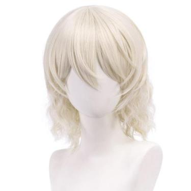 Imagem de Peruca de cosplay loira ondulada curta em camadas de 40 cm para Ani - 