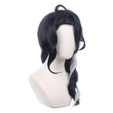 Imagem de Peruca de cosplay trançada preta e branca de 45 cm sintética Heat Res 