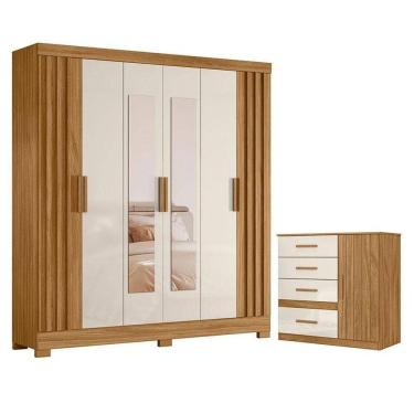 Imagem de Guarda Roupa Casal Valença Com Espelho E Cômoda Vênus Freijó Off White - Moval