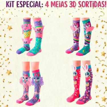 Imagem de Kit 4 Meias Maluca 3d Infantil Cano Alto Personagens 006 - Fashion Nee