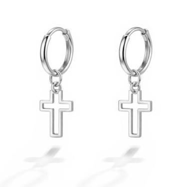 Imagem de Brinco Argola Ping. Cruz Prata Legitima 925 Par 15mm - Lojas La+Ny, 3,