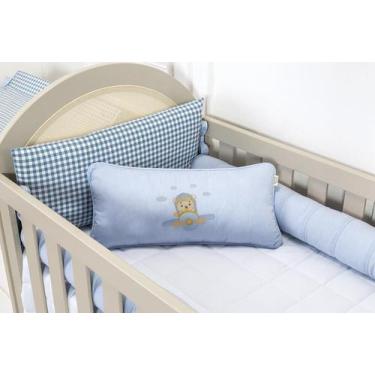 Imagem de Kit Berço Americano Xadrez Azul Urso Aviador 100% Algodão - 09 Peças -