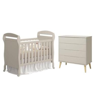 Imagem de Berço Americano Danny e Cômoda Gaveteiro Elfe Retrô Areia Acetinado Na