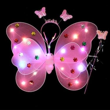 Imagem de Fantasia Asa Led Borboleta Infantil Festa Crianças - Bimport, Rosa