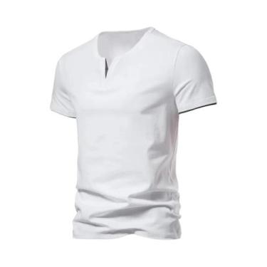 Imagem de Camisas Henley masculinas de manga curta casual algodão slim fit básic