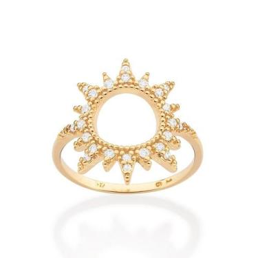 Imagem de Anel Rommanel Sol Folheado a Ouro com Zircônias 513398, 18, Dourado