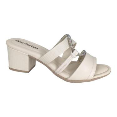 Imagem de Tamanco Comfortflex Salto Bloco com Tira Strass, Almond, Off white, 37