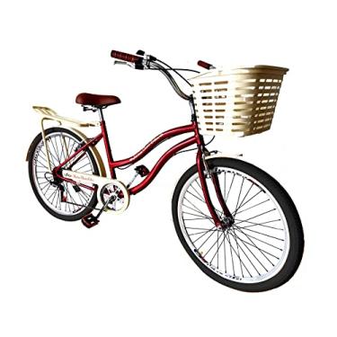 Imagem de Bicicleta aro 26 Feminina com cesta grande 6 marchas vermelh