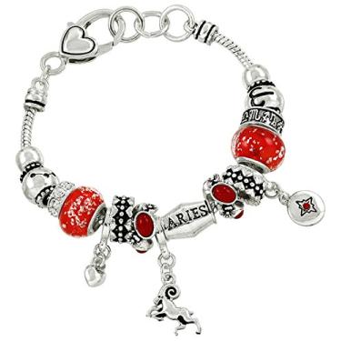 Imagem de Bracelete Falari com pingente do zodíaco multicolorido com contas de metal Murano prateadas