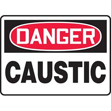 Imagem de Accuform Placas MCHL075VS Placa de Segurança de Vinil Adesivo, Lenda "Danger CAUSTIC", 18 cm de Comprimento x 25 cm de Largura x 0 cm de Espessura, Vermelho/Preto sobre Branco