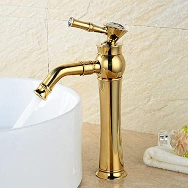 Imagem de Torneira de pia de banheiro alta e alta dourada Torneira de ouro, torneiras de banheiro douradas, torneiras de lavatório com acabamento dourado, ouro