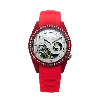 Imagem de IME Relógio de pulso automático de moda feminina com caixa de liga, fase do sol e da lua e exibição de 24 horas, exibição de pedra checa na capa, Vermelho-branco, Charmoso, elegante