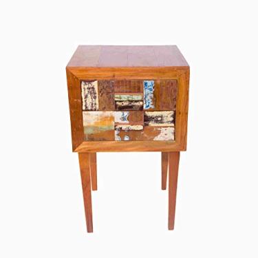 Imagem de Mesa de Cabeceira Linha Retalho Em Madeira Maciça De Demolição Medindo 40 x 40 x 60