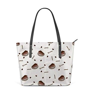 Imagem de Bolsa de ombro feminina sacola de couro para compras grande trabalho, chocolate, bolo, sem costura, bolsa casual