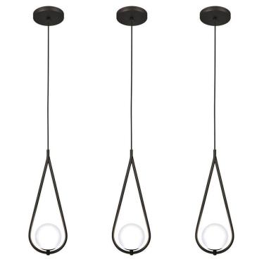 Imagem de Kit 3 Luminárias Lustre Teto Pendente Gota Globo Sala Preto