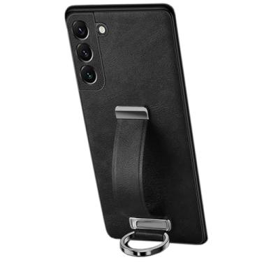 Imagem de LXURY Capa de couro para Samsung Galaxy S23 Ultra/S23 Plus/S23, capa extensível para pulso, proteção para câmera, capa de telefone empresarial ultrafina, preta, S23 6,1 polegadas