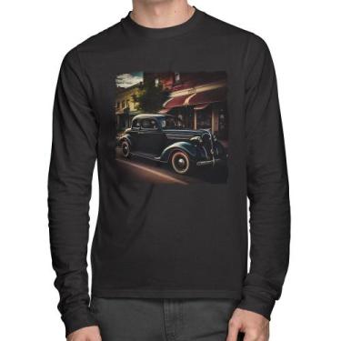 Imagem de Camiseta Algodão Carro Vintage Na Cidade Manga Longa - Foca Na Moda