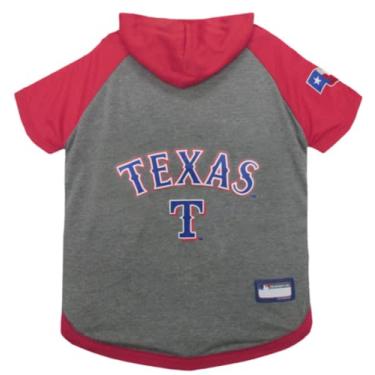 Imagem de MLB moletom com capuz para cães e gatos - Texas Rangers camiseta com capuz para cães, pequena. - Moletom com capuz cor da equipe MLB