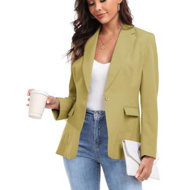 Imagem de Blazer feminino para trabalho escritório um botão slim fit smoking business blazer casual blazer jaquetas terno casual blazer jaquetas terno, Amarelo, M