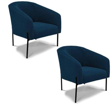 Imagem de Cadeira Sala De Jantar Pé De Ferro Preto Kit 2 Stella Bouclê D03 - D\`rossi Cor Azul